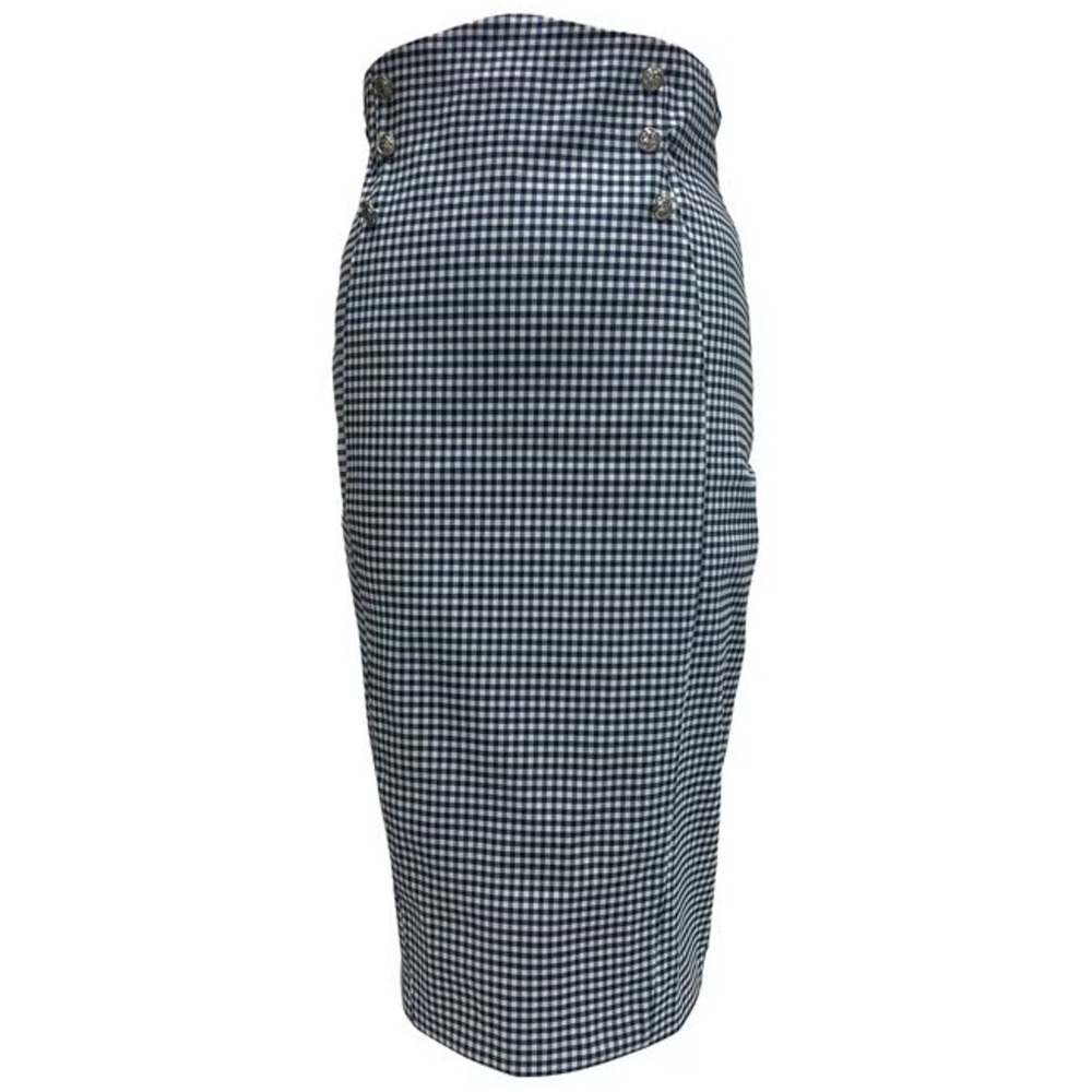 NWT - Unique Vintage Blue & White Gingham Sailor Sierra Pencil Skirt - Size L